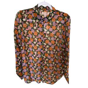Philosophy Women's Button Up Long Sleeve Floral Blouse